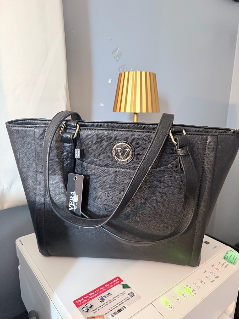Vera New York Black Saffiano Tote Bag